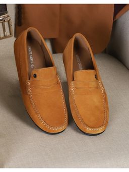 Monte Carlo - Mens Slip On Tan Solid Leather Loafers