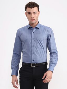 Metal - Men's Blue Checked Formal Shirt