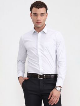 JadeBlue - Youth White Printed Cotton Stretch Formal Shirt