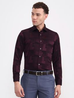 JadeBlue - Super Luxe Men's Wine Printed Formal Shirt