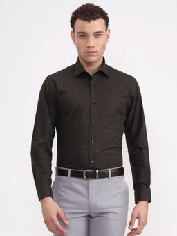 Metal - Men's Olive Green Striped Formal Shirt