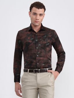JadeBlue - Men's Brown Printed Formal Shirt