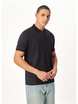 OUTERWORLD - Black Noir Luxe Zipper Polo T-Shirt