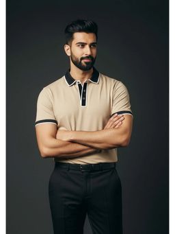 OUTERWORLD - Beige The Velvet Hour Liquid Polo T-Shirt