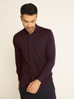 DaMENSCH - Men Burgundy Long Sleeves Regular Fit Casual Shirt