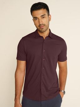 DaMENSCH - Maroon Cotton Thermoregulating Pique Shirt