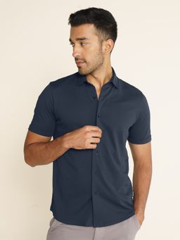 DaMENSCH - Navy Blue Cotton Thermoregulating Pique Shirt