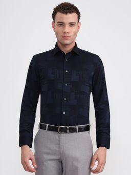 JadeBlue - Navy Blue Printed Slim Fit Formal Shirt