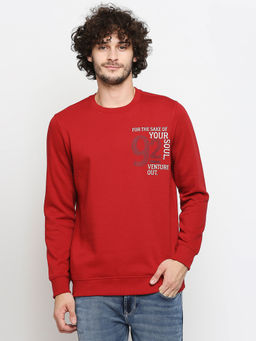 Spykar - Red Cotton Regular Fit Sweatshirt For Men