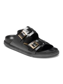 Birkenstock - St Barths Black Natural Leather Narrow Width Two Strap Sandals