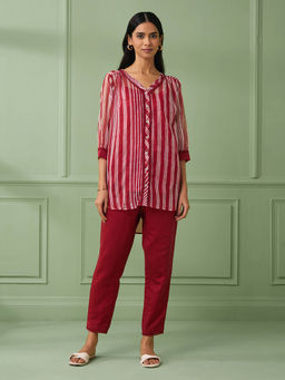 The Neem Tree - Maroon Stripe Shirt with Slip & Pant (Set of 3)