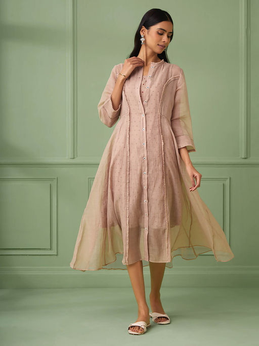 Buy The Neem Tree Rose Beige Solid Jacket Midi Dress with Slip