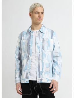Banana Club - Pastel Blue Abstract Printed Summer Jacket
