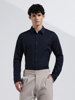 Calvin Klein - Navy Blue Solid Slim Fit Cotton Shirt