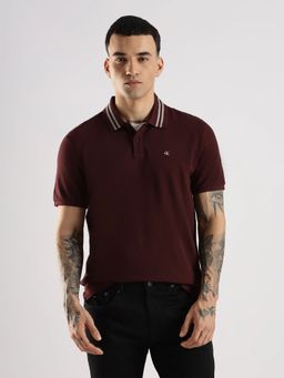 Calvin Klein - Maroon Solid Regular Fit Cotton Polo T-Shirt