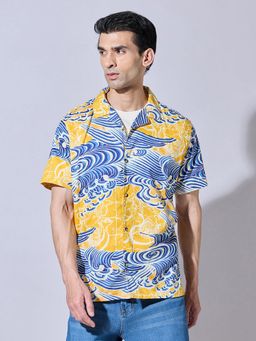 SHOWOFFFF - Graphic Print Yellow Cuban Collar Shirt