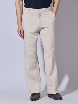 SHOWOFFFF - Cream Viscose Rayon Solid Straight Trouser