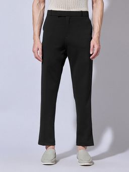 SHOWOFFFF - Black Viscose Rayon Solid Slim Trouser