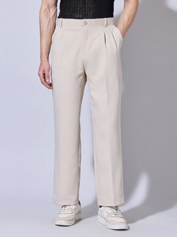 SHOWOFF - Cream Viscose Rayon Solid Straight Trouser