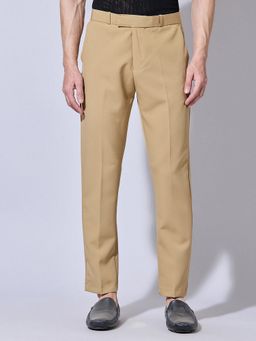 SHOWOFFFF - Beige Viscose Rayon Solid Straight Trouser
