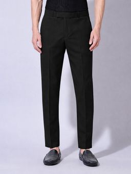 SHOWOFF - Black Viscose Rayon Solid Straight Trouser