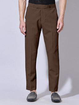 SHOWOFF - Brown Viscose Rayon Solid Straight Trouser