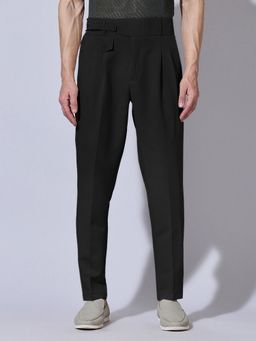 SHOWOFF - Black Viscose Rayon Solid Slim Trouser