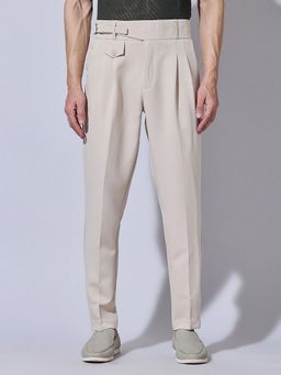 SHOWOFF - Cream Viscose Rayon Solid Slim Trouser