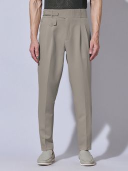 SHOWOFF - Grey Viscose Rayon Solid Slim Trouser