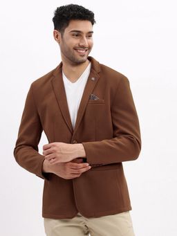 SHOWOFF - Brown Cotton Solid Slim Fit Blazer