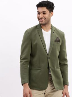 SHOWOFF - Olive Cotton Solid Tailored Fit Blazer
