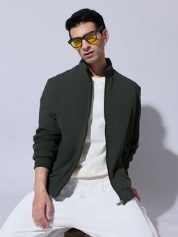 SHOWOFFFF - Green Zip-Up Stand Collar Jacket