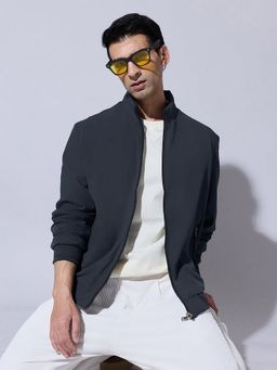 SHOWOFF - Navy Blue Zip-Up Stand Collar Jacket