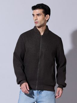 SHOWOFF - Textured Brown Zip-Up Bomber Jacket