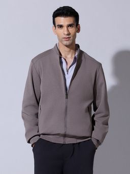 SHOWOFF - Textured Brown Zip-Up Bomber Jacket