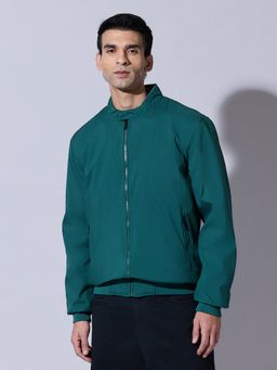 SHOWOFFFF - Green Zip-Up Bomber Ribbed Hem Jacket