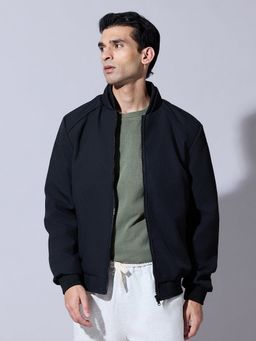 SHOWOFFFF - Textured Black Zip-Up Bomber Jacket