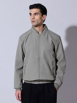 SHOWOFFFF - Textured Green Zip-Up Bomber Jacket