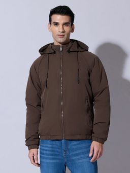 SHOWOFF - Brown Zip-Up Detachable Hood Jacket