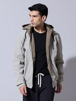 SHOWOFF - Beige Zip-Up Reversible Detachable Hood Jacket