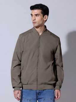 SHOWOFF - Brown Zip-Up Bomber Jacket