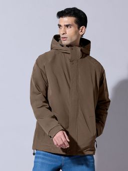 SHOWOFF - Brown Hooded Zip-Up Jacket