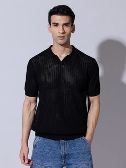 SHOWOFFFF - Textured Black Polo T-Shirt
