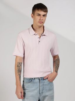 Calvin Klein - Pink Self Design Regular Fit Cotton Polo T-Shirt