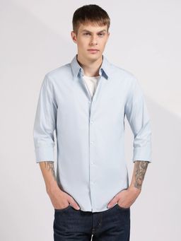 Calvin Klein - Blue Solid Slim Fit Poplin Woven Shirt