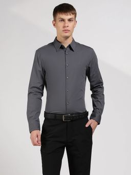 Calvin Klein - Grey Solid Slim Fit Poplin Woven Shirt