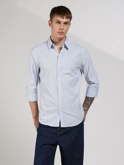 Calvin Klein - Blue Striped Slim Fit Poplin Woven Shirt