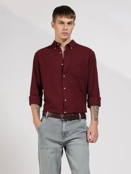 Calvin Klein - Wine Solid Regular Fit Linen Shirt