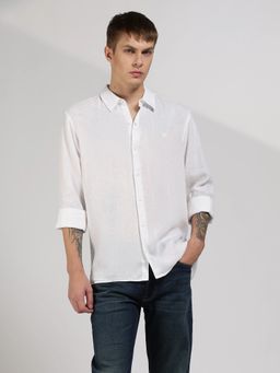 Calvin Klein - White Solid Regular Fit Linen Shirt