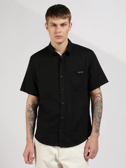Calvin Klein - Black Solid Regular Fit Linen Shirt